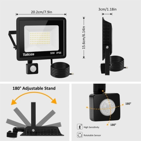 Foco Led C/detector Mov.50w Ip66