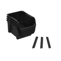 4 CUBETAS MEDIANAS STANLEY┬« NEGRAS CON SOPORTE PARA PARED