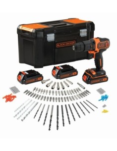 Taladro percutor 18V 1.5Ah Litio con 3 bater├¡as, cargador r├ípido, 120 accesorios y caja de herramientas