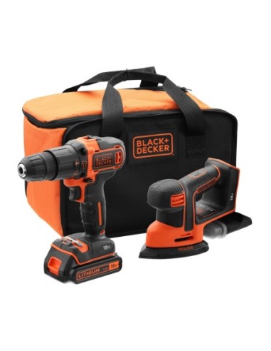 Taladro Percutor 18V + Lijadora Mouse 18V con 1 bater├¡a 1,5 Ah, cargador y bolsa de transporte