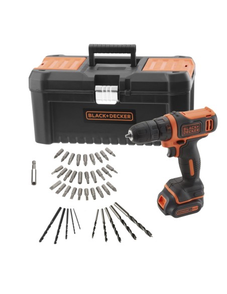 Taladro Atornillador 10,8V con 1 bater├¡a 1,5Ah de Litio, 40 accesorios, cargador y caja de herramientas 16"