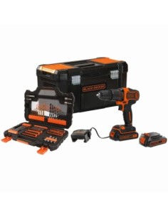 Taladro Percutor 18V con 2 bater├¡as 1,5Ah de Litio, set de 104 accesorios, cargador y caja de herramientas 19" 2