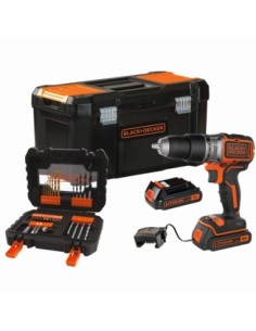 Taladro percutor BRUSHLESS 18V com 2 baterias 2,0Ah de Litio, set 31 acess├│rios, carregador e caixa de ferramentas 19" 2