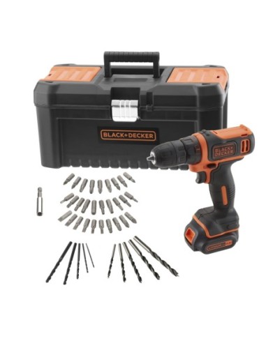 Taladro Atornillador 10,8V con 1 bater├¡a 1,5Ah de Litio, 40 accesorios, cargador y caja de herramientas 16"