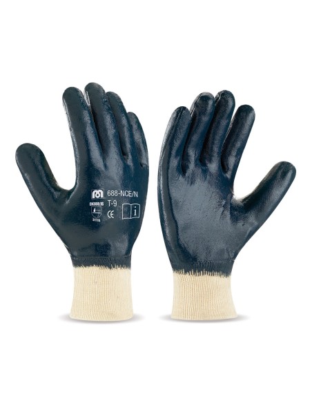 688NCENA Dorso cubierto. Guante Nitrilo soporte punto de algodón, puño elástico y forro interior.