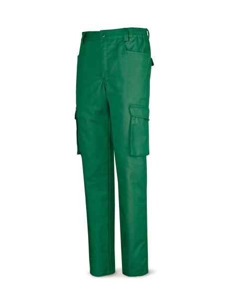 488PTTOPV Pantalón verde poliester/algodón de 245 g. Multibolsillo
