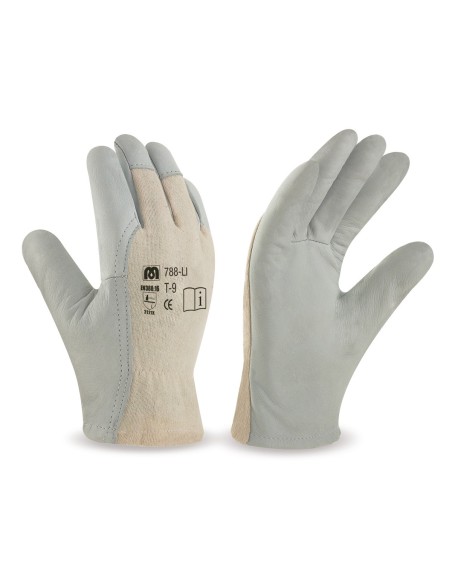 788LIBL Guante tipo conductor piel flor vacuno y dorso de punto de algodón.